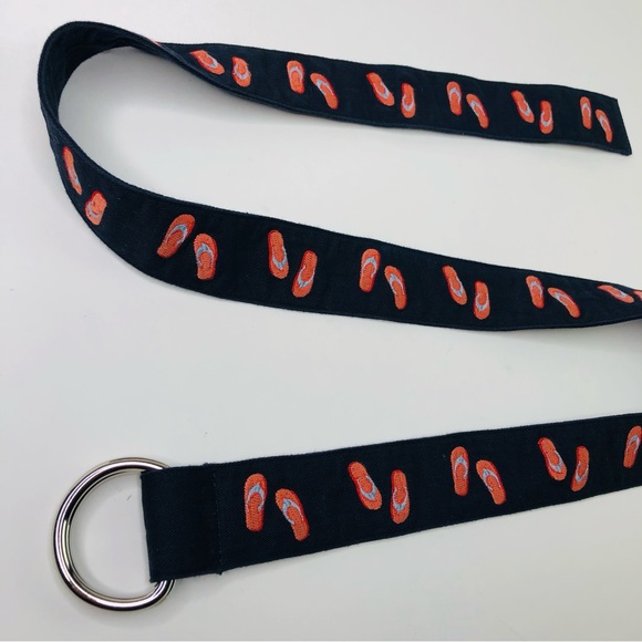 J Crew D-ring Loops Waist Canvas Belt 45" Flip Flops Pattern Navy Blue for Jeans - Picture 4 of 6